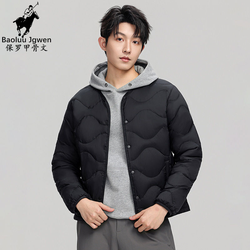 无袖90绒圆领波浪纹加厚保暖秋冬休闲青年羽绒服外套ol短款冬季