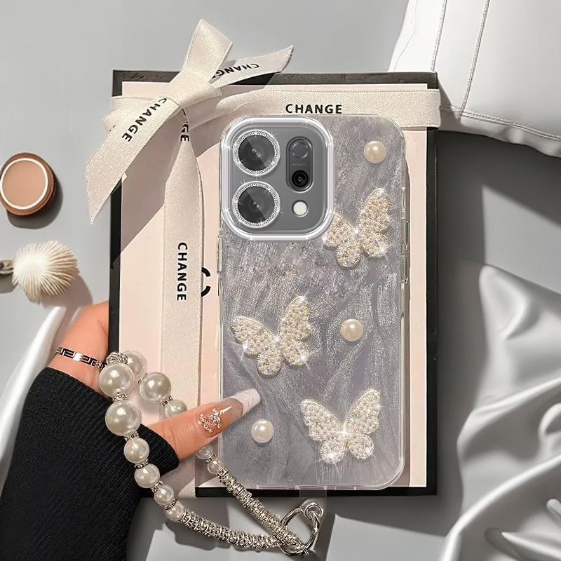 带镜头膜OPPOReno14手机壳珍珠蝴蝶reno14pro全包防摔软壳羽纱新