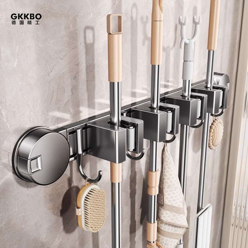 【GKKBO德国精工】 50吸盘拖把架壁挂夹浴室免打孔拖把夹扫把挂钩
