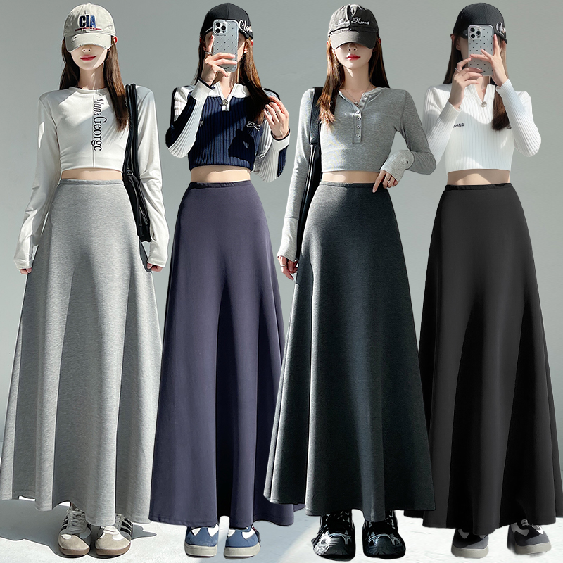 实拍半身裙女2025秋冬新款高腰大摆裙伞裙百搭慵懒松弛宽松中长裙