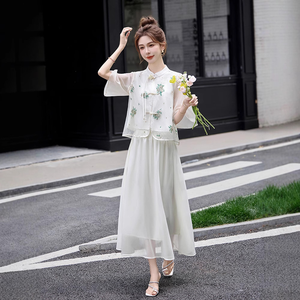 新中式国风盘扣套裙女2025夏新款一整套穿搭半身裙两件套ZM25507