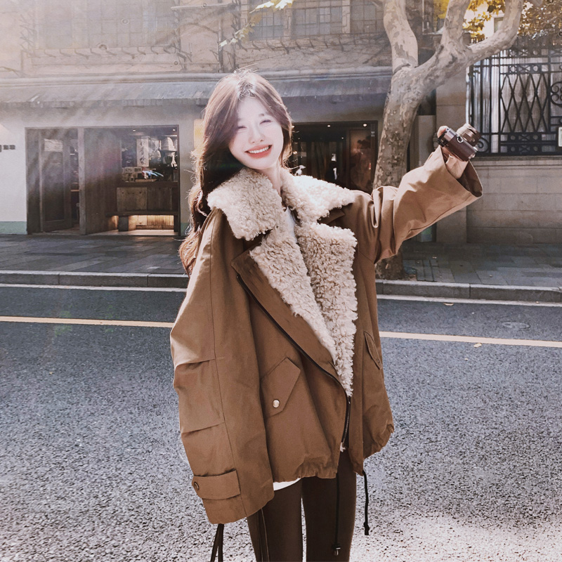 工装风羊羔毛棉服外套2025冬季新款复古美拉德甜酷风ins百搭棉衣