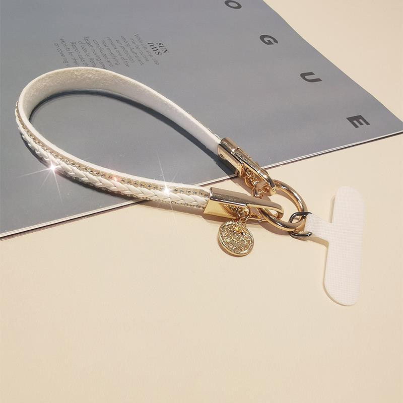 手机挂绳短款时尚水钻手腕带子高端女神轻奢皮质吊坠手机壳通用链