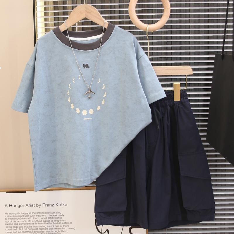 男童短袖休闲风新款夏季T恤洋气时髦短裤中大童两件套儿童上衣潮