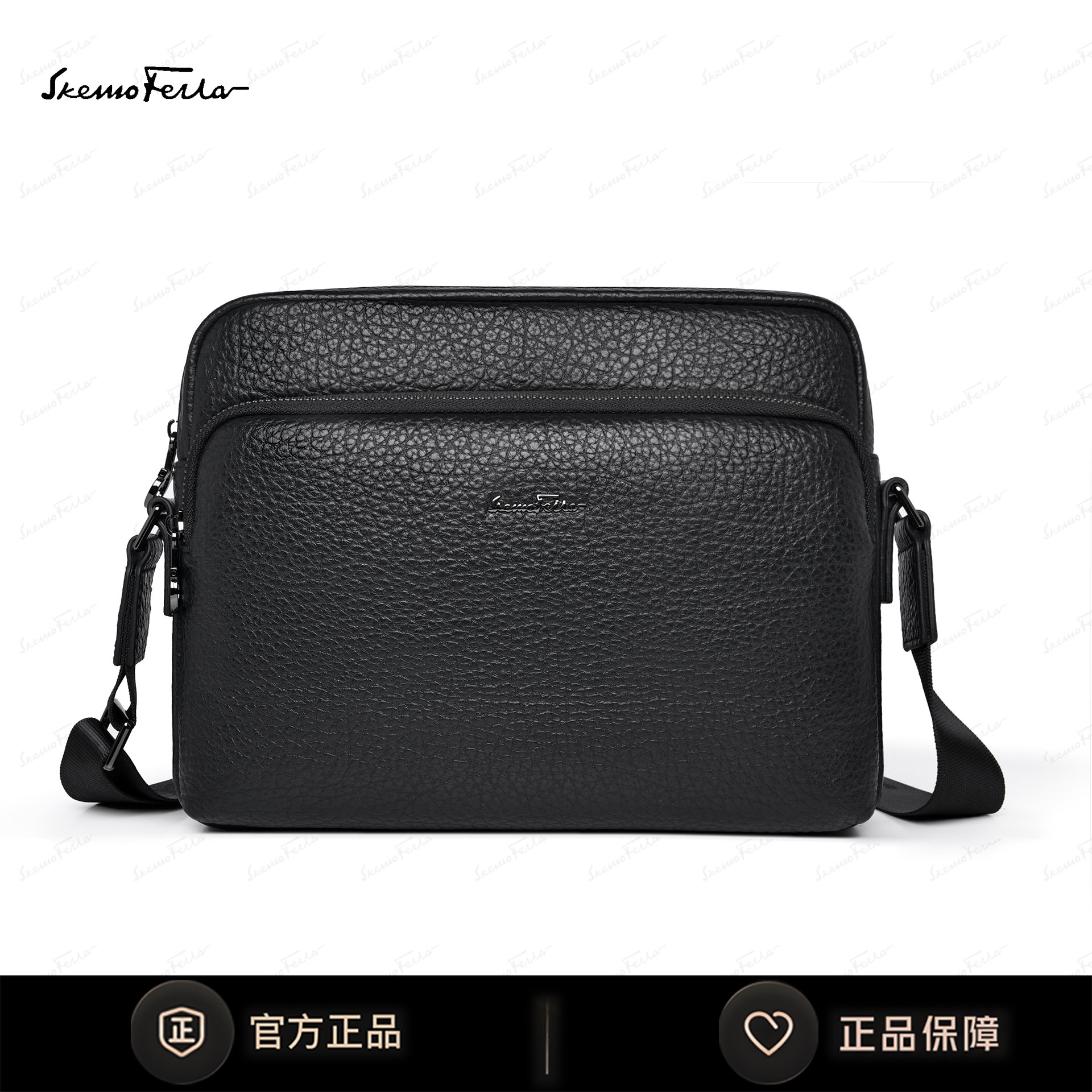 SKEMOFEILA头层牛皮单背包大容量牛皮斜挎包真皮商务轻奢男包8909