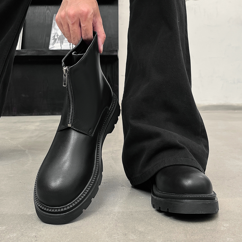 2025新款磨砂切尔西靴男设计感烟筒靴中帮靴子英伦风工装马丁靴男