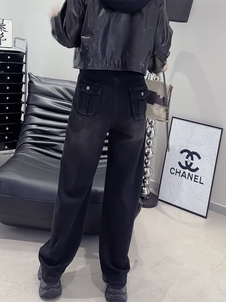 2025秋季新款牛仔裤女大码显瘦窄版直筒拖地裤遮肉时尚减龄阔腿裤