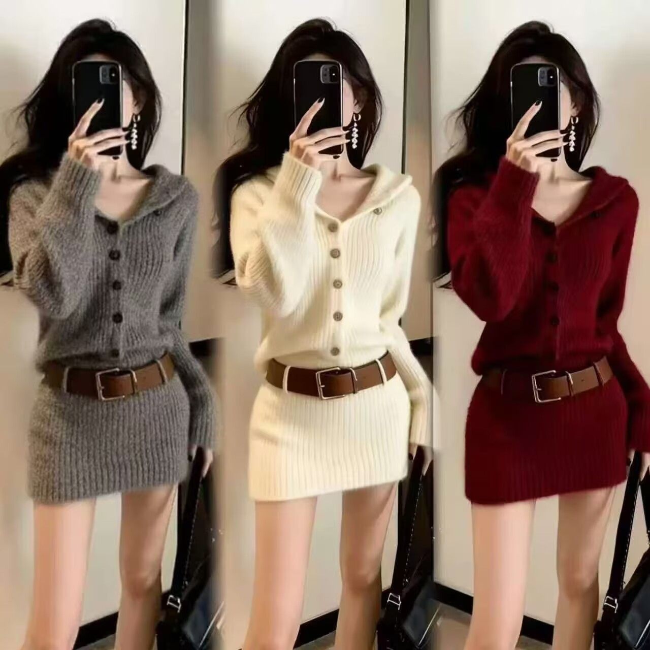 慵懒风针织包臀连衣裙女2025秋冬新款收腰毛衣短裙小个子气质裙子