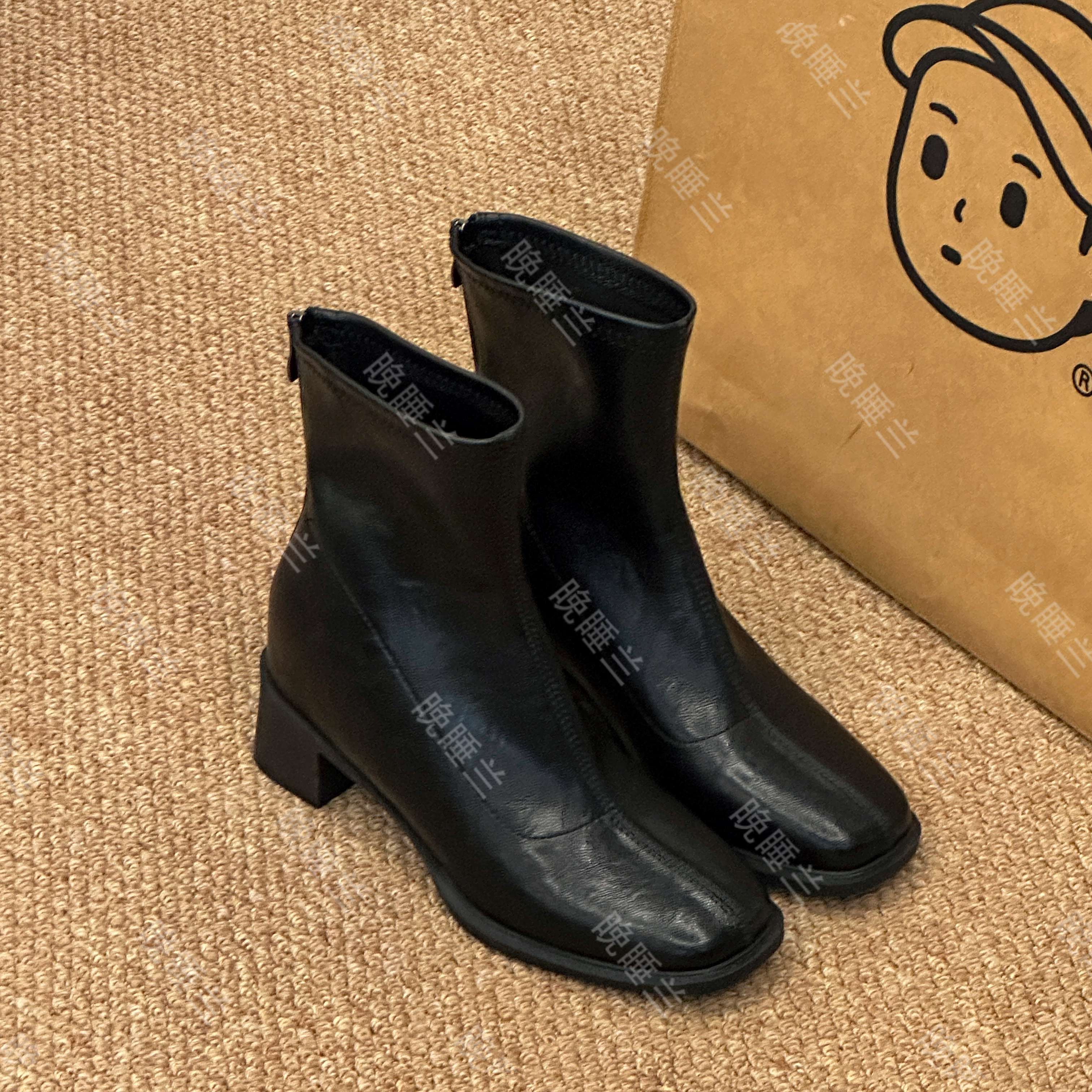 晚睡兰·内增高10cm小个子时尚经典粗跟超软秋冬短筒瘦瘦小裸靴