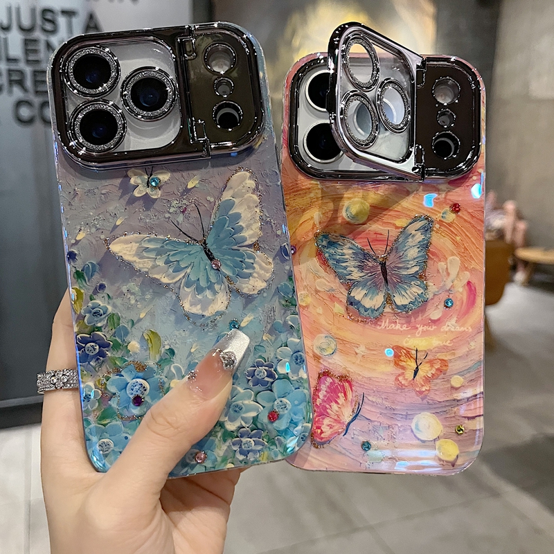 适用苹果系列iPhone17新款手机壳16prom时尚光圈蝴蝶枪色镜头支架