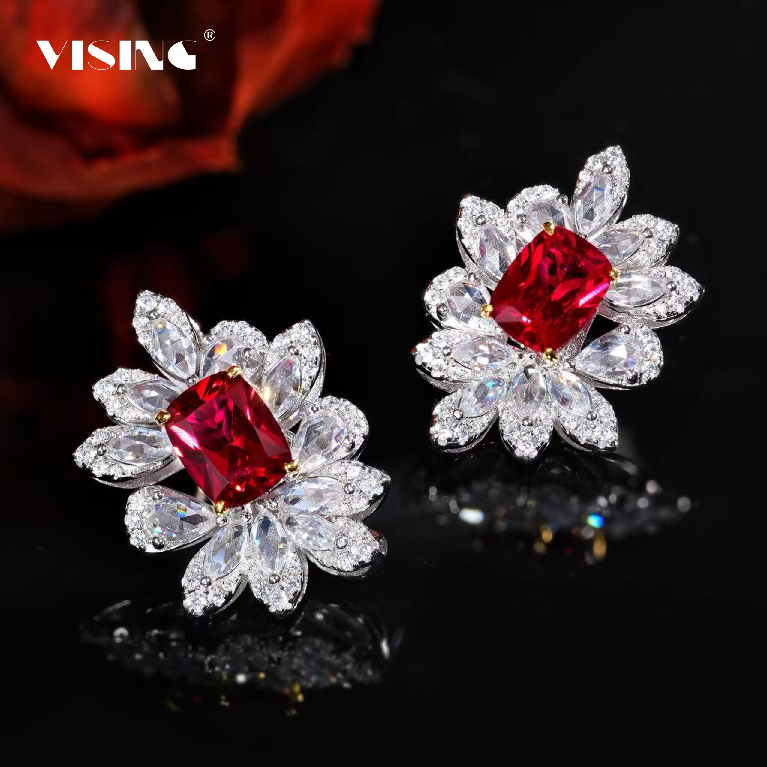 培育红宝石【福利】VISING珠宝5克拉爆闪玫瑰切耳钉s925银镀金
