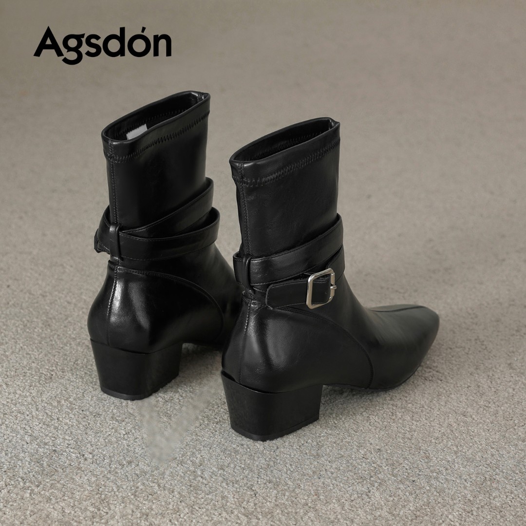 奥古狮登黑色加绒短靴女2025新款秋冬季大衣阔腿裤专用切尔西靴xx