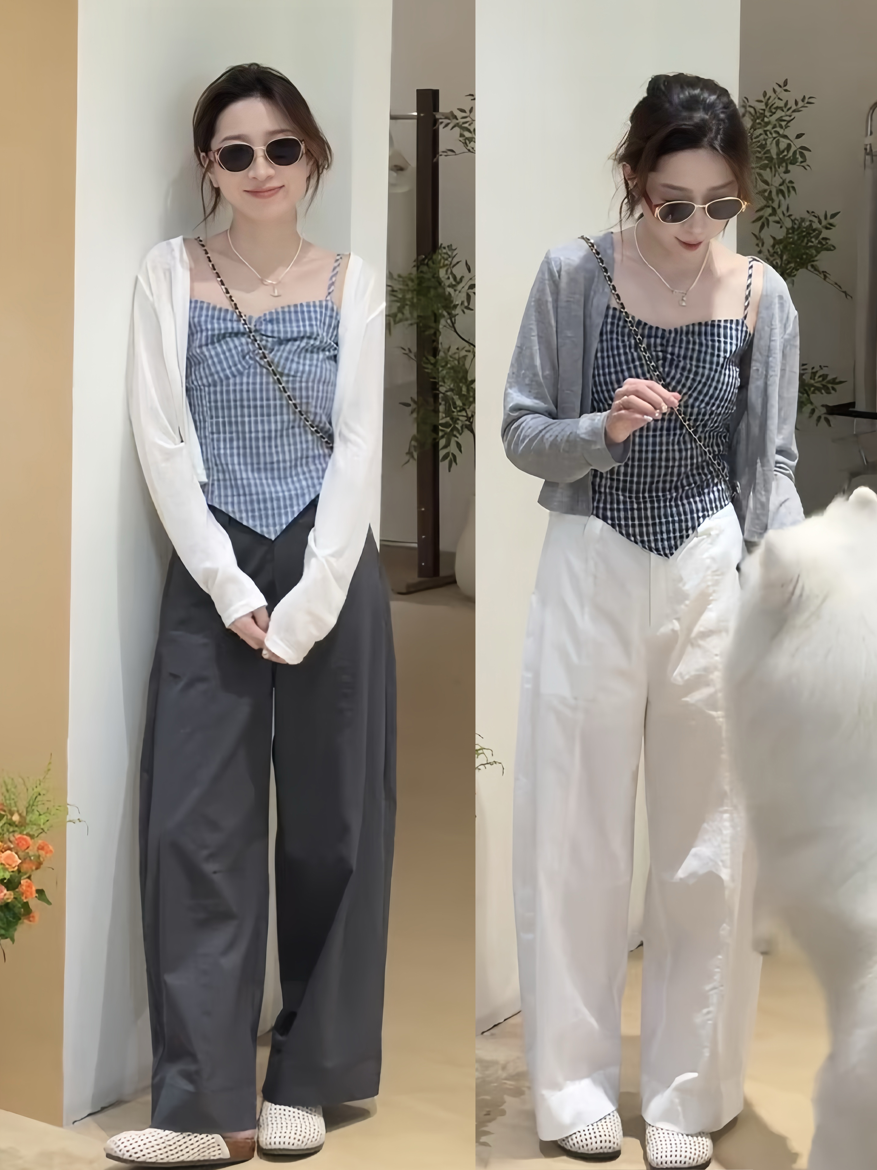 法式气质简约穿搭女装2025新款爆款防晒开衫吊带减龄阔腿裤三件套