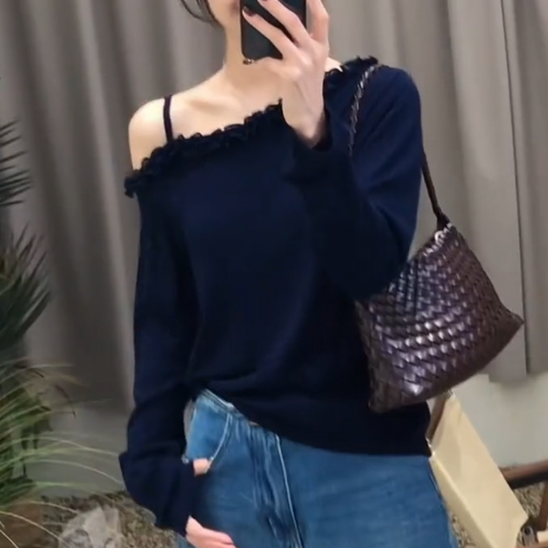 2025秋季新款女一字肩毛衣洋气减龄显瘦内搭打底针织衫上衣