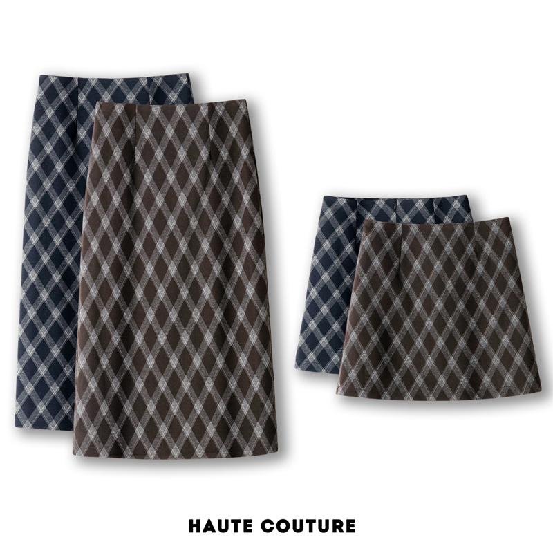 网红格纹毛呢爆款半身裙女2025秋冬新款中长短裙搭配高腰包臀裙