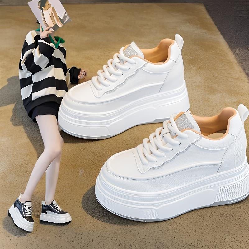 内增高9cm真皮小白鞋女ins韩版百搭不累脚厚底松糕鞋2025秋季爆款