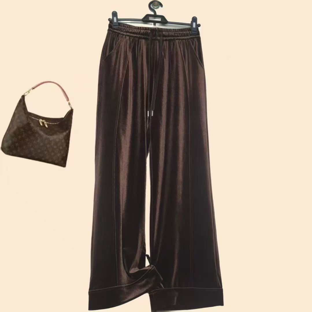 3261#秋季显瘦高腰直筒六裁片金丝绒阔腿裤（2XL~5XL 90~160斤）