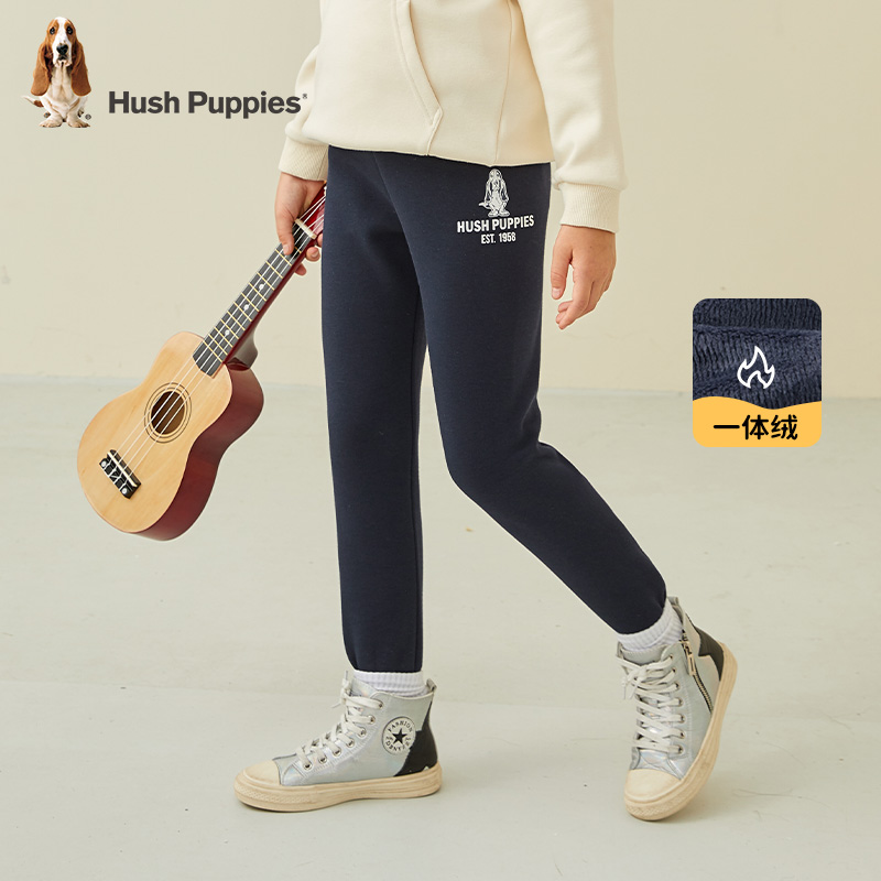 暇步士童装冬季新款女童撞色胶印弹力舒适一体绒打底裤