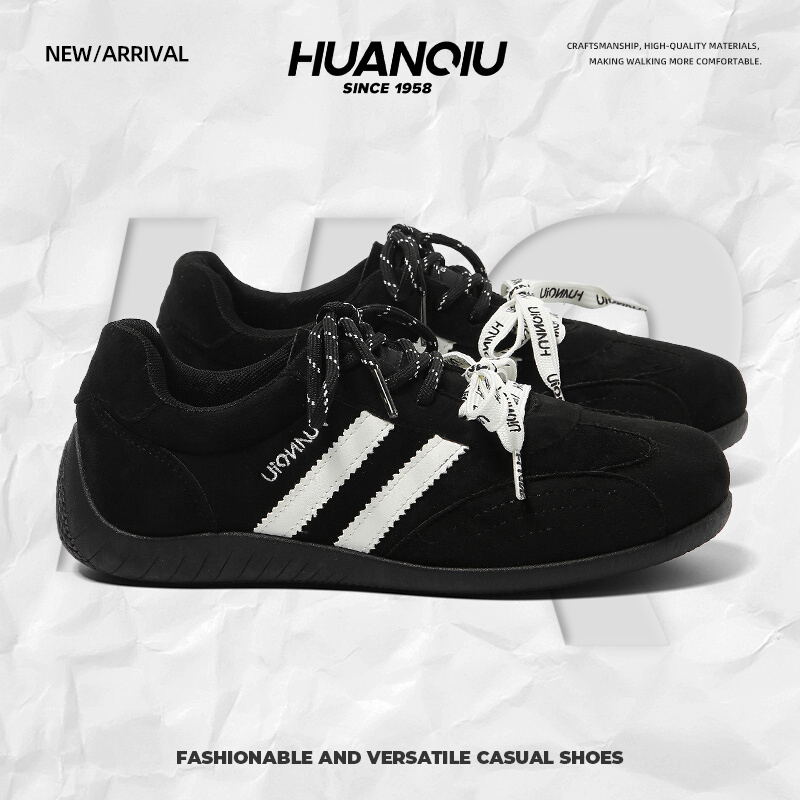 环球黑色内增高赛车德训鞋女款2025年秋季新款百搭低帮运动休闲鞋