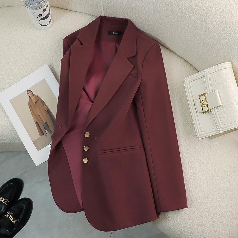 深红色西装外套2025新款春秋时尚气场强大高级感女士休闲 西服上