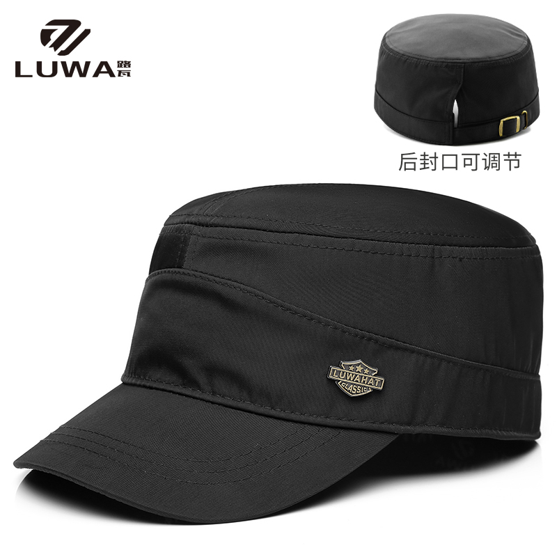 路瓦后封口平顶帽男士春秋小码韩版中年光头大头围全封闭短檐双层