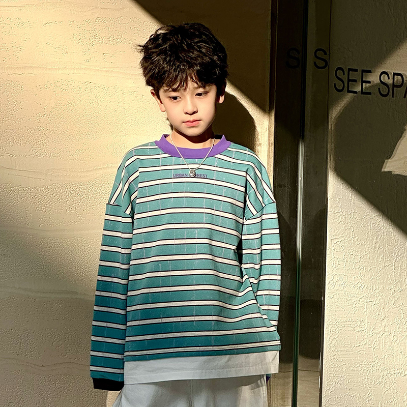 男童春装长袖T恤儿童条纹上衣男孩2025秋季新款休闲春秋韩版衣服