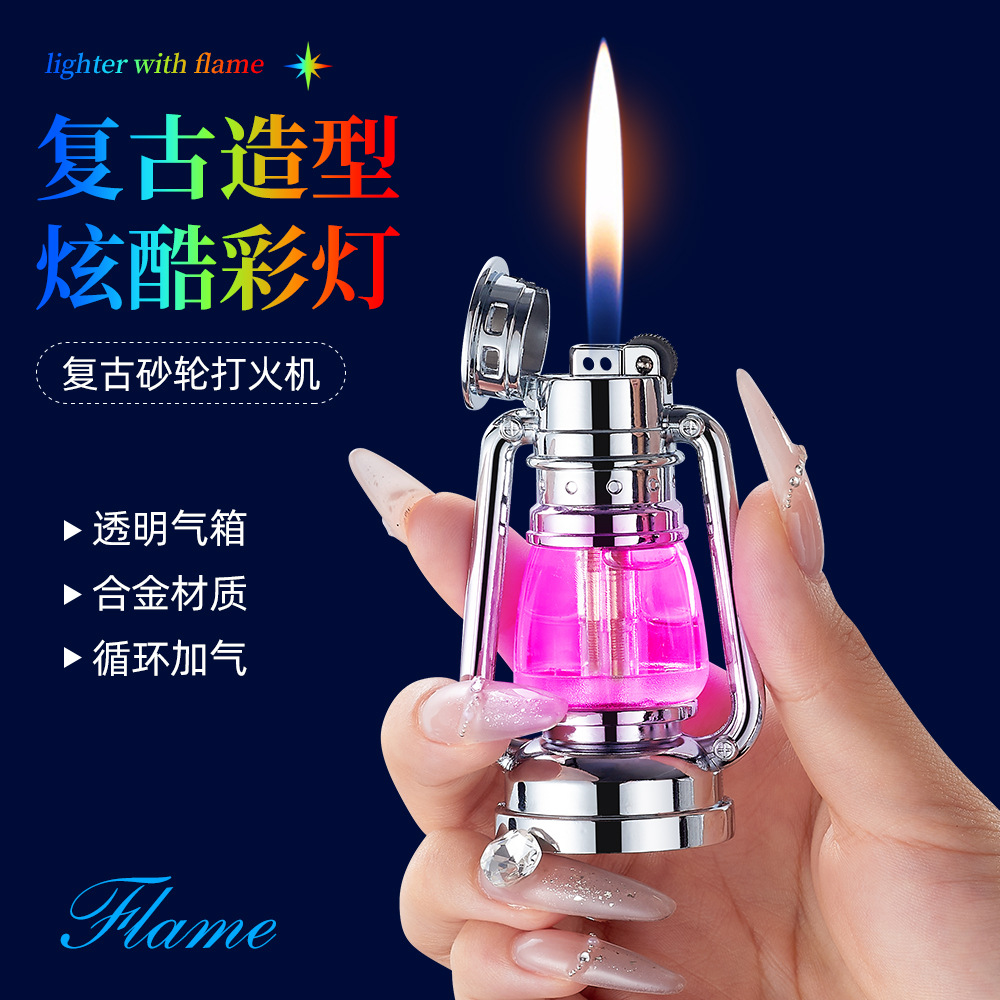 抖音复古砂轮打火机老式马灯手提露营灯营地帐篷灯防风打火机新款