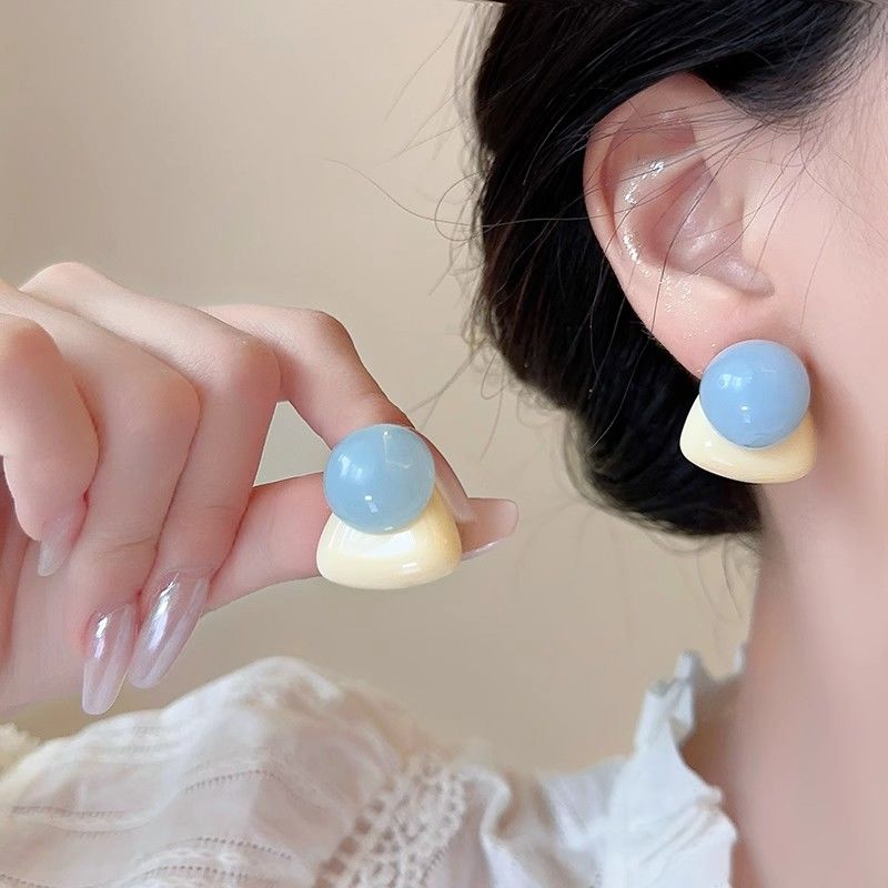 合金耳饰 哇塞~奶呼呼~可爱韩版撞色几何耳钉小众气质甜美耳饰女