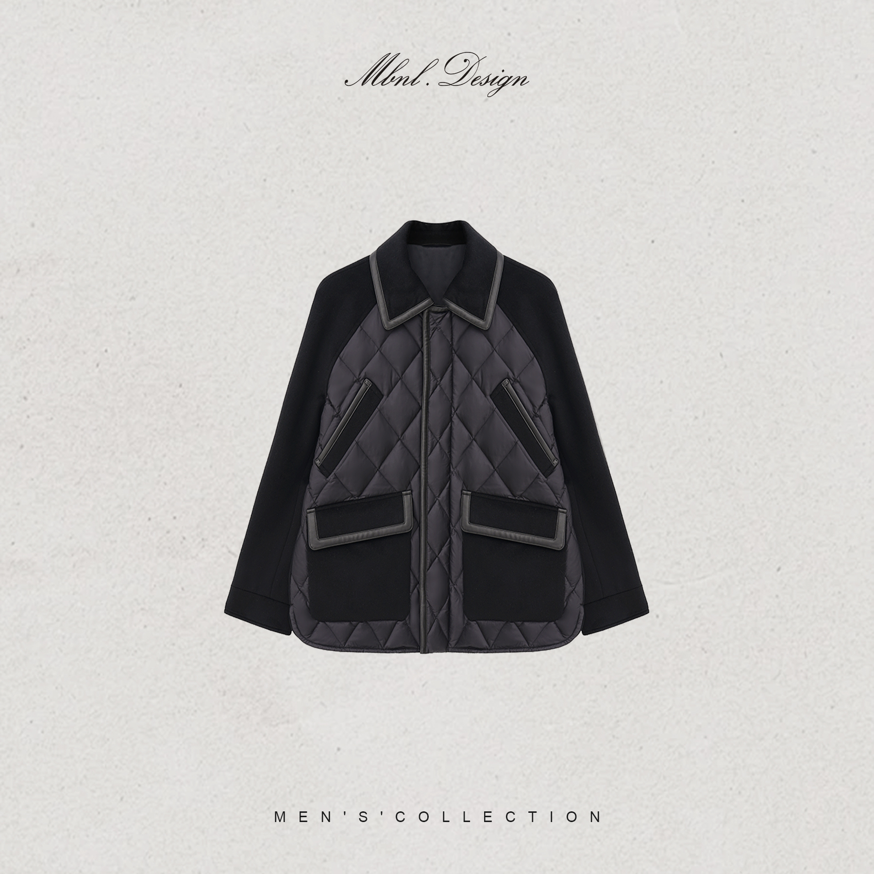 MBNL-F「菱形Grid」秦磊男装90白鹅绒羊毛绵羊皮混纺夹克LL-WYR7021