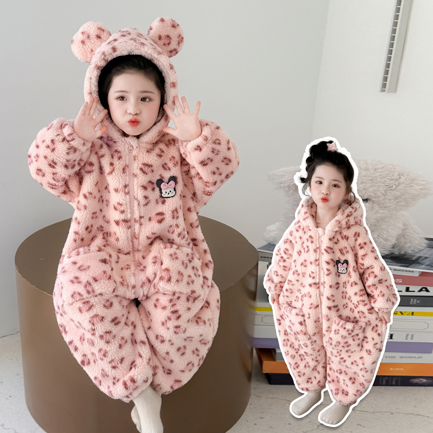 儿童睡衣连体女童珊瑚绒秋冬季女孩法兰绒爬行服冬款加厚宝宝睡袋