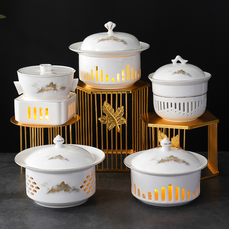 酒店专用炖盅陶瓷一人份位菜盅燕窝鱼翅盅蜡烛加热位上盅明炉餐具