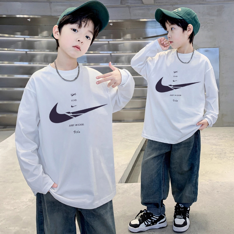儿童纯棉男童青少年长袖t恤T恤春秋款中大童打底衫休闲宽松上衣