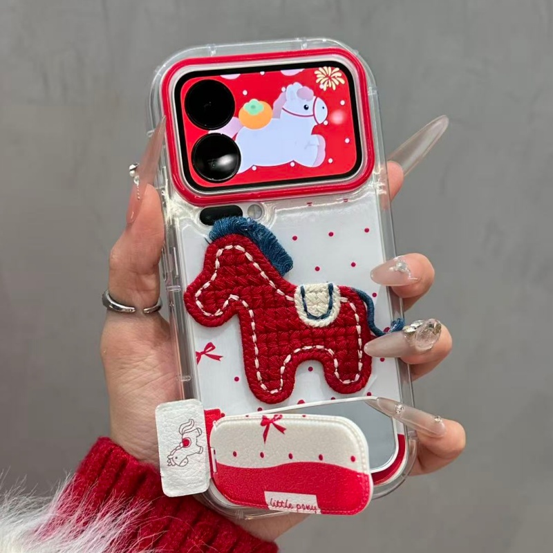 奥菲顿新年刺绣小马支架适用苹果17羽纱16手机壳华为vivo小米oppo