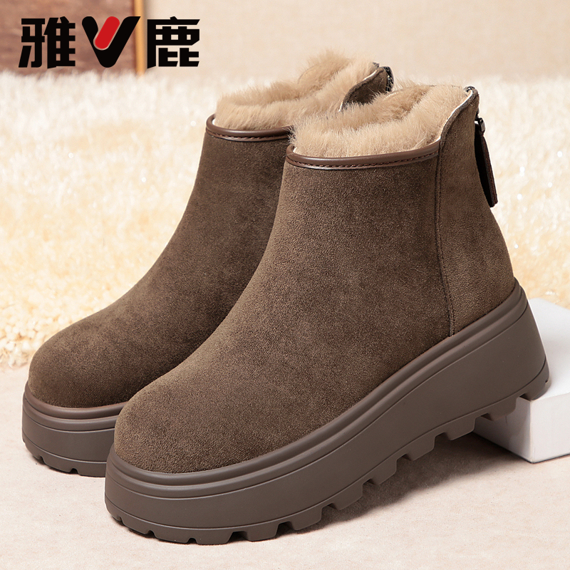 【雅鹿】2025冬季新款女式短靴加绒保暖厚底防滑雪地靴时尚百搭棉靴