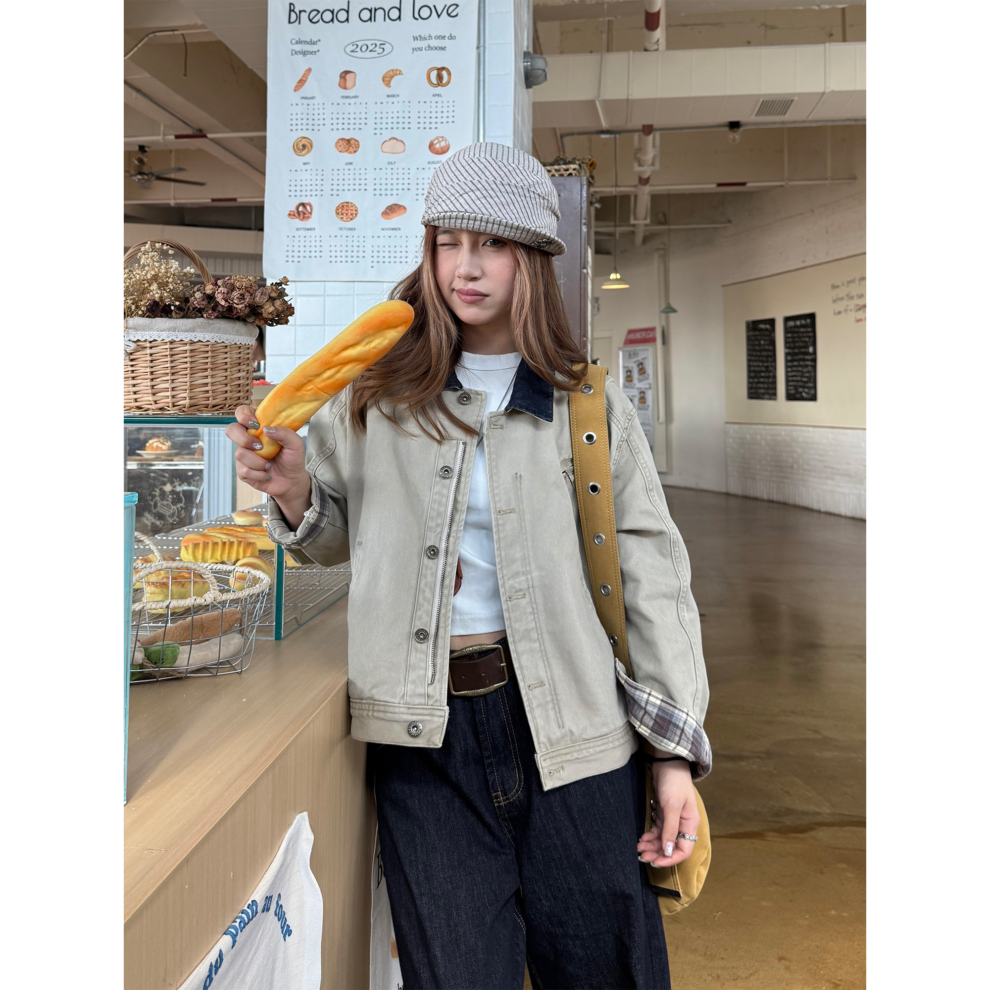 川川也CCYE拼接工装夹克外套百搭休闲复古宽松翻领美式短款春秋