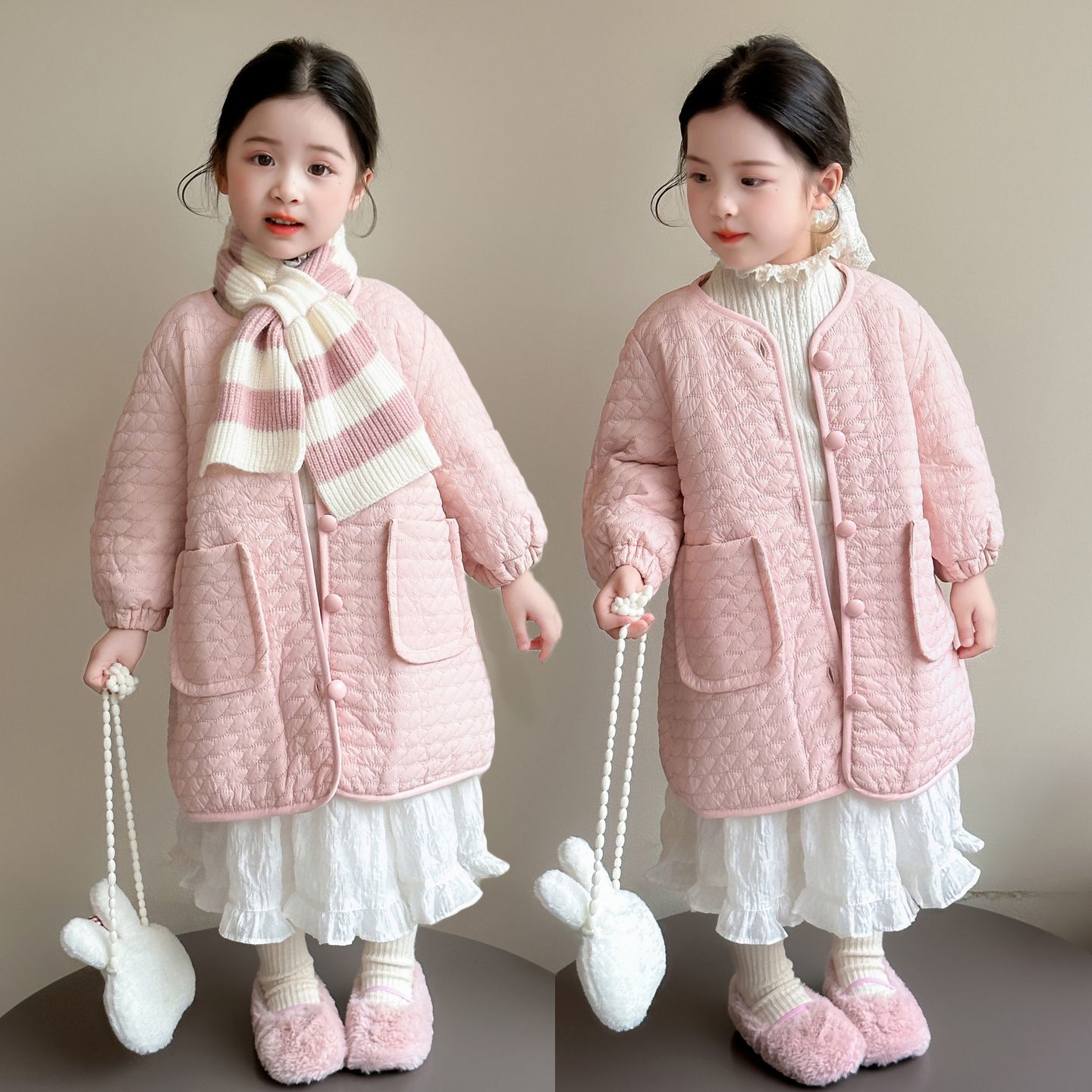 女童棉衣外套中长款2025新款时尚洋气儿童棉服加厚保暖女宝宝冬装