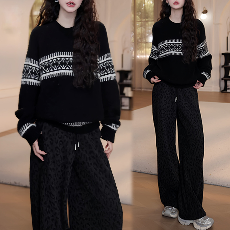 香朵儿【一路生花】气质网红套装女2026冬季宽松上衣裤子两件套