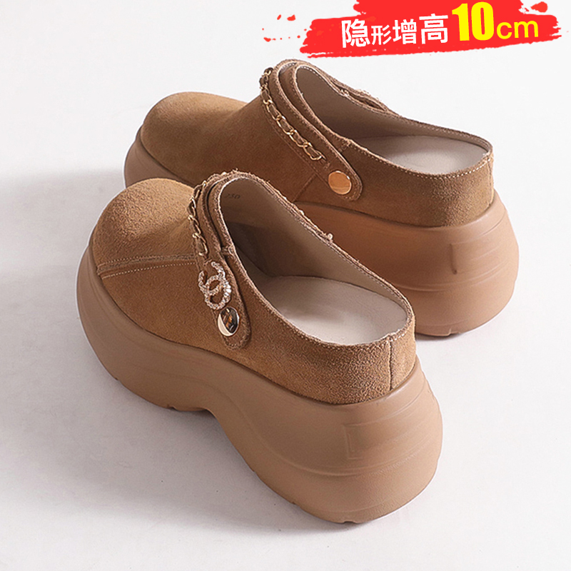 厚底增高10CM包头半拖鞋女2025秋季新款百搭松糕大头增高小个子