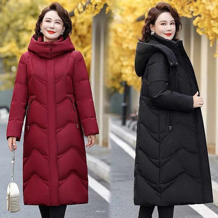 冬季过膝长款羽绒服女装时尚保暖2025新款中老年妈妈加厚鸭绒外套
