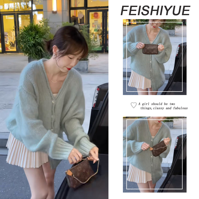 秋季温柔系穿搭一整套女2025新款气质针织开衫百褶裙两件套