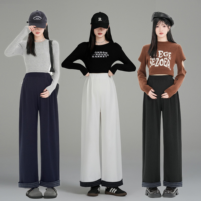 大码孕妇裤子秋冬季仿牛仔宽松直筒裤加绒保暖休闲阔腿裤春秋款