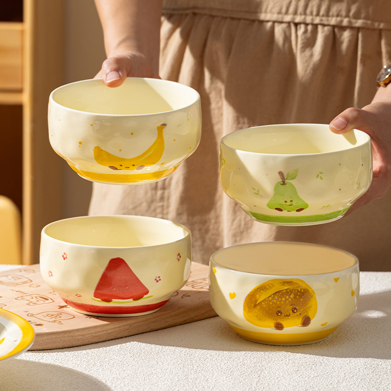 芬利兰缤纷水果4.7英寸4个法式家用卡通元素陶瓷网红米饭碗