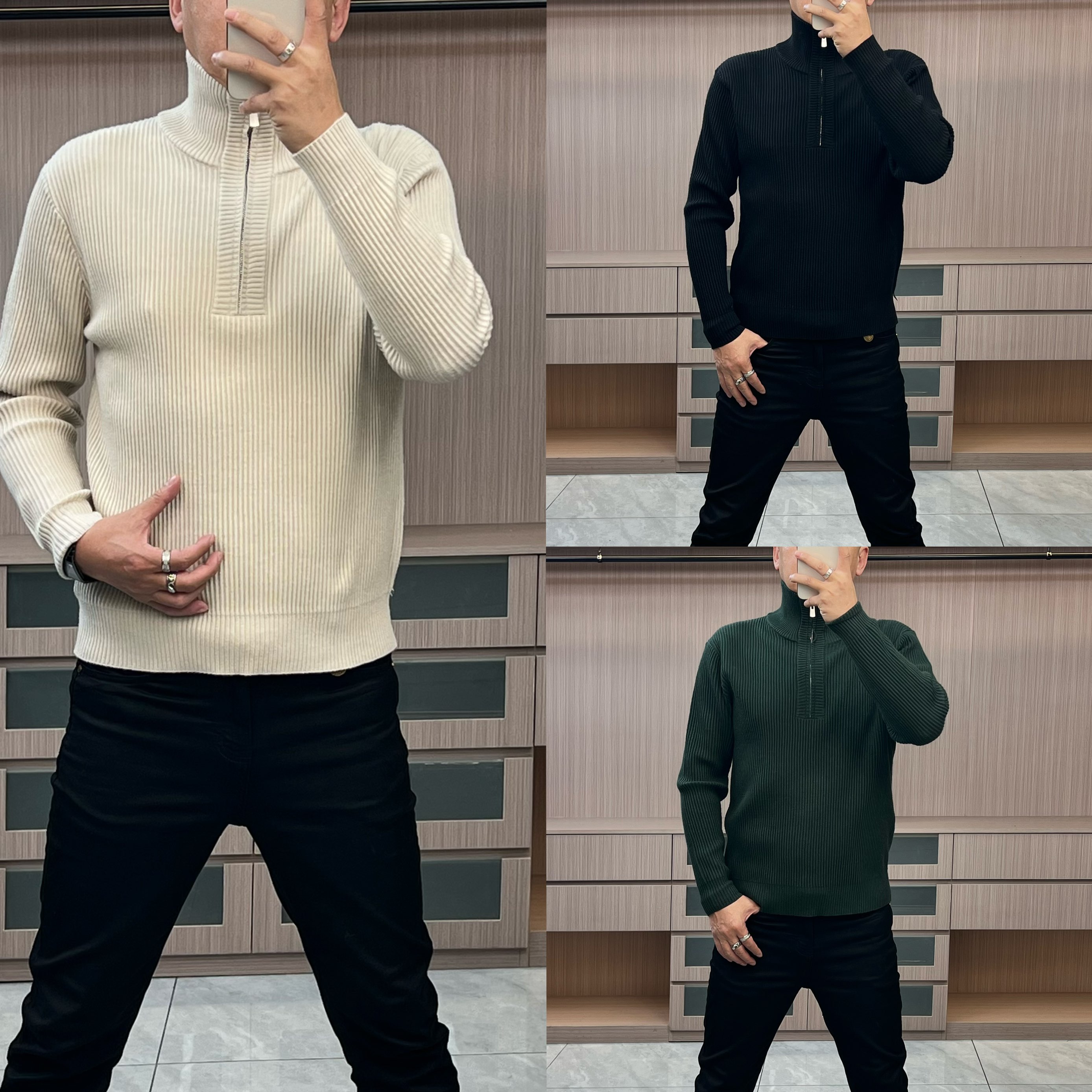 今晨优品-25冬季简约商务立领拉链加厚保暖针织男士外穿毛衣86529