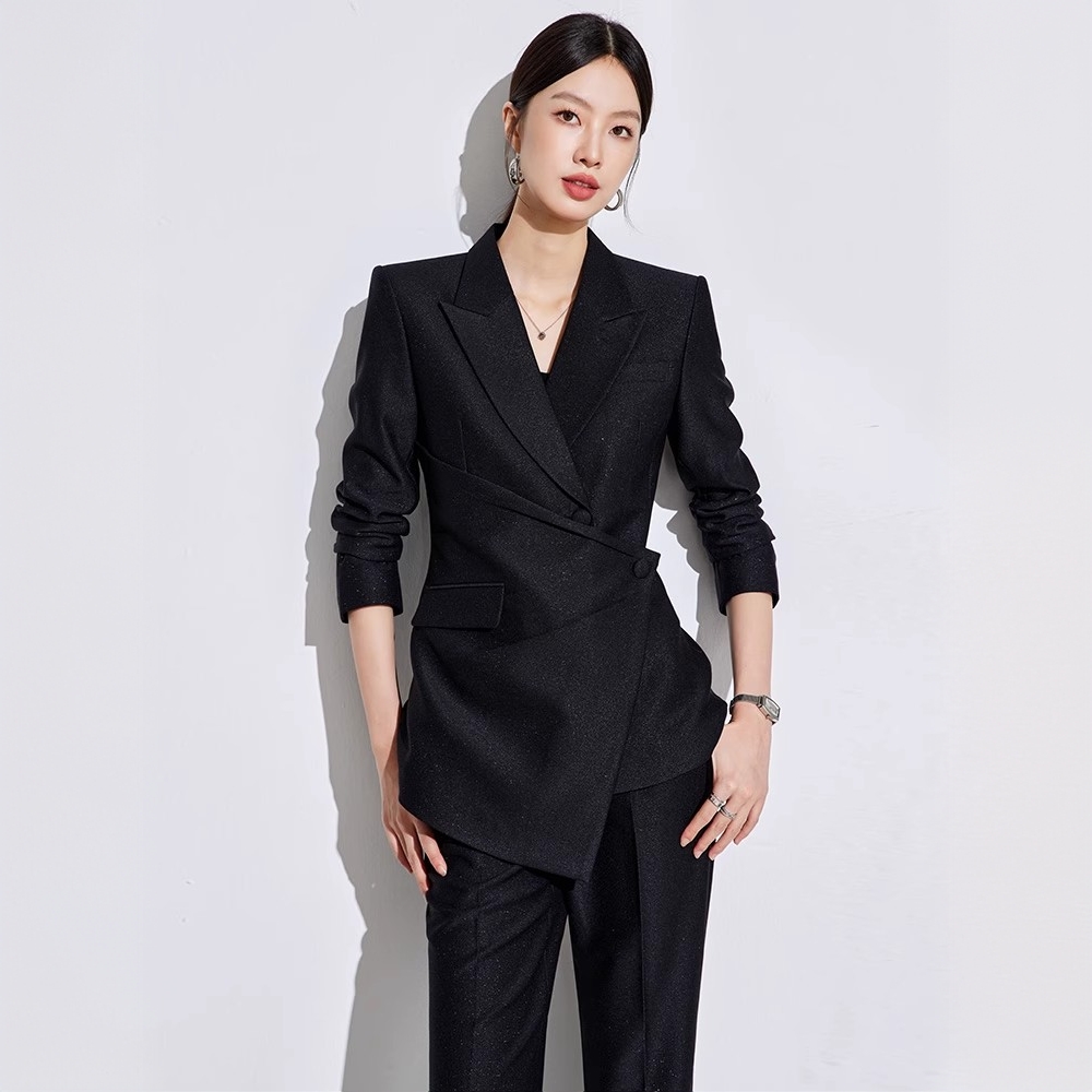 大码女装性感黑色商务套装修身通勤职业套装胖mm高级炸街西装外套
