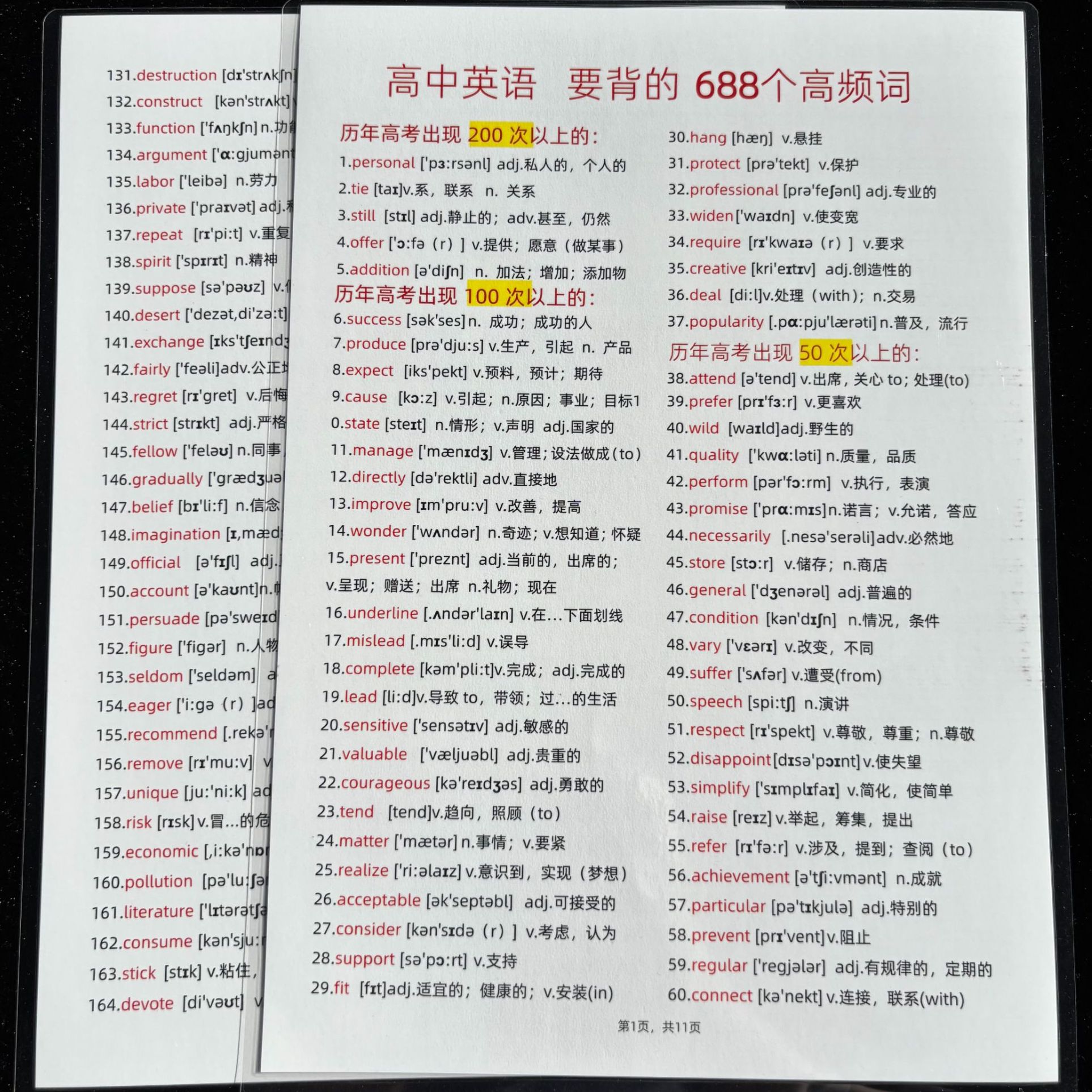 高考必背英语688个高频单词记忆背诵提升成绩知识点学习认知卡片