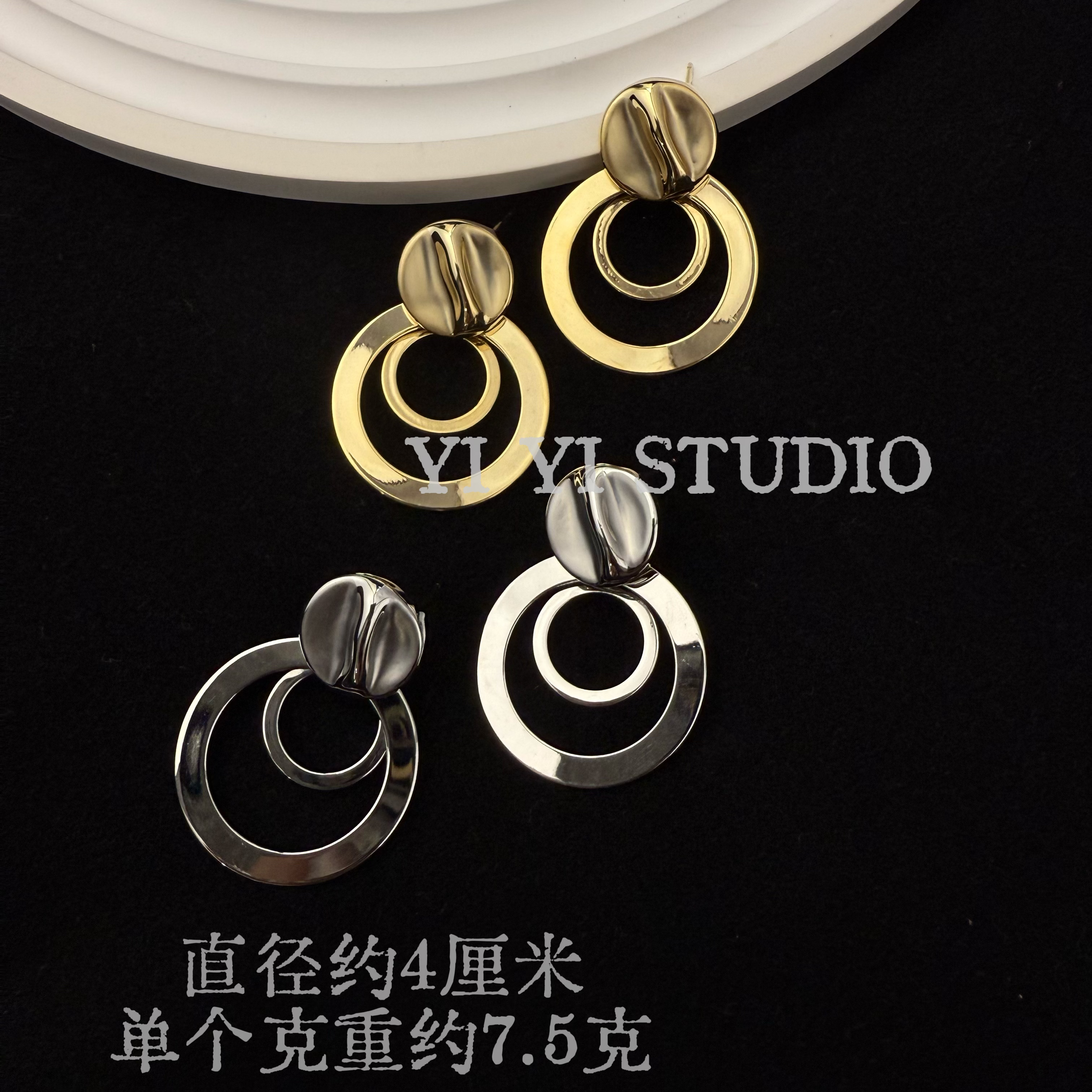 铜合金耳饰 欧美风 镂空几何圆圈气质耳饰 个性时尚（小众设计）