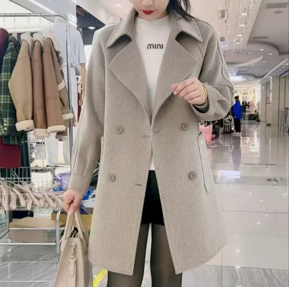 秋冬新款中长款双面羊毛百搭网红韩版收口袖中长款羊毛大衣2628