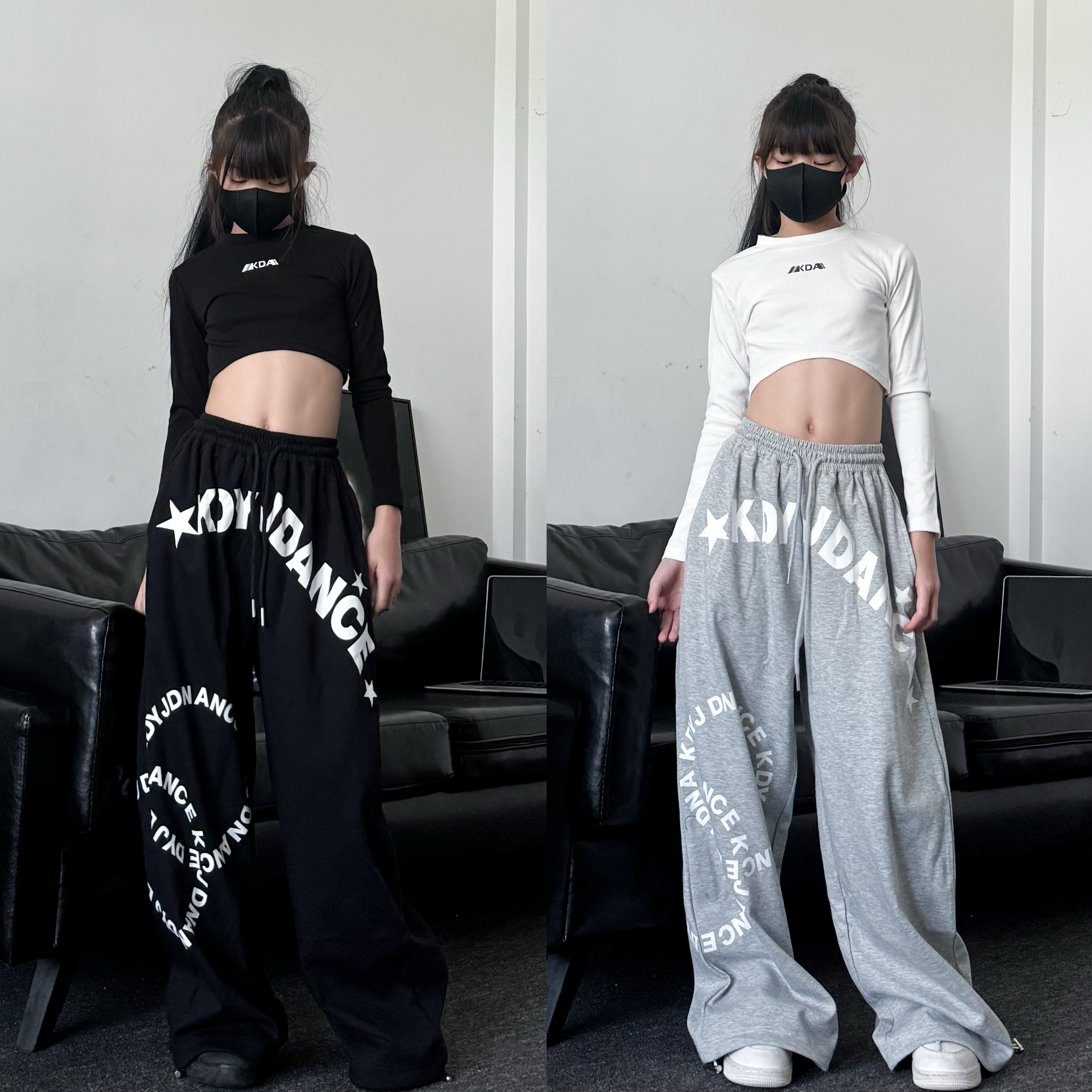 秋季新款童装潮酷女童修身露脐长袖宽松卫裤少儿爵士舞女团套装