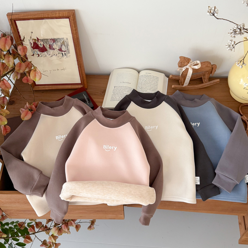 【主播推荐】儿童冬季撞色加绒加厚打底衣男女宝圆领上衣SY25883