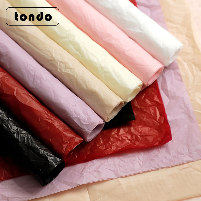 蝉翼膜褶皱内村纸手揉纯色鲜花包装纸造型纸花店防水半透雾面纸